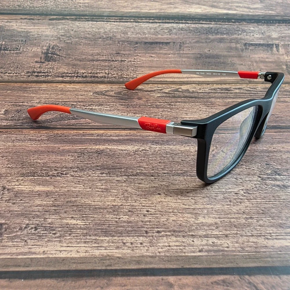 Ray-Ban RB 1549 3652 Black Red Silver Rectangular Eyeglass Frames 48-16-125